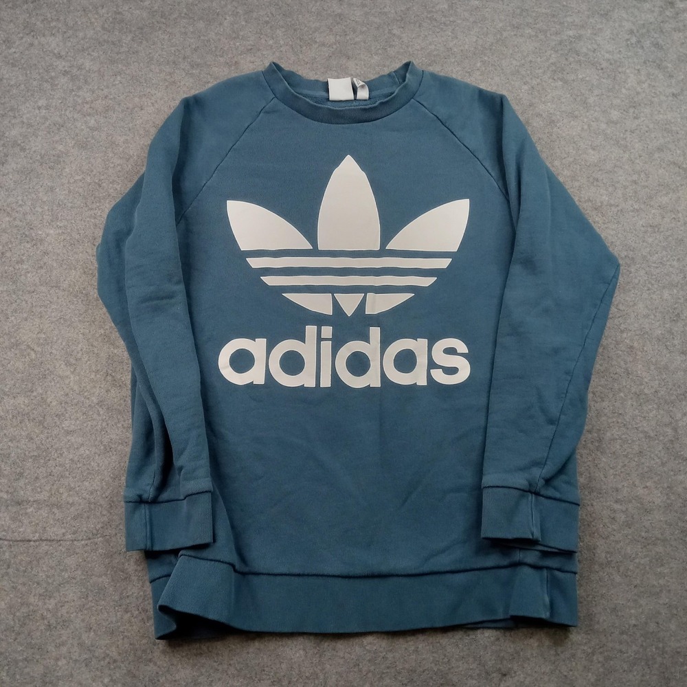 Adidas Sweatshirt Womens Small Blue Crewneck Trefoil Logo Originals Pullover